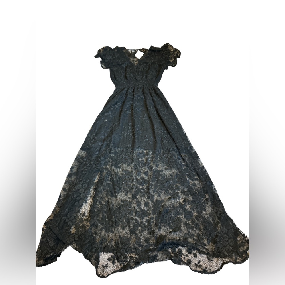 The Kooples Sheer Lace Midi Dress Gothic Romantic Luxury Whimsical Witchy Sz 2 - Picture 4 of 6